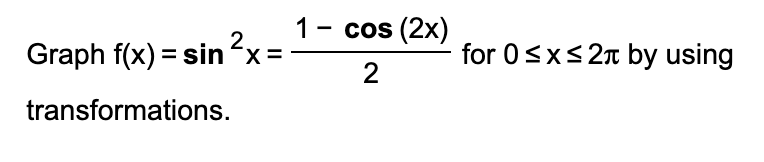 Solved Graph F(x)=sin2x=21−cos(2x) For 0≤x≤2π By Using | Chegg.com