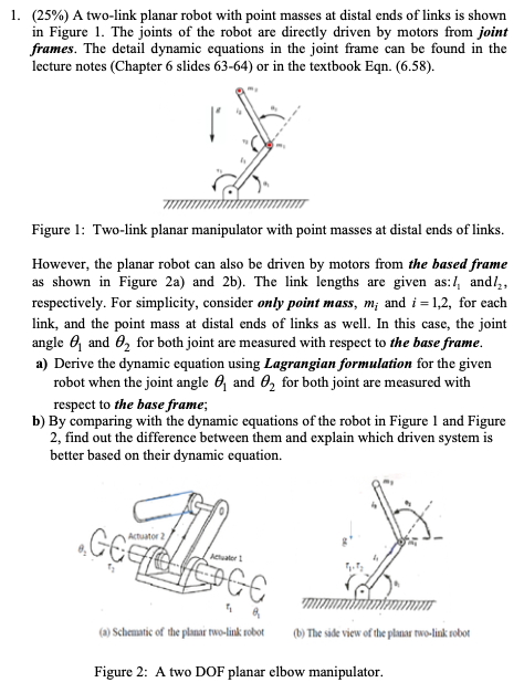 1. (25%) A two-link planar robot with point masses at | Chegg.com