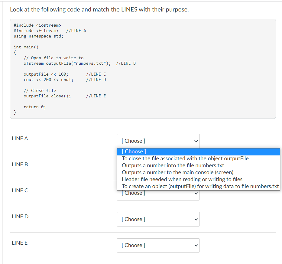 Solved Look at the following code and match the LINES with | Chegg.com