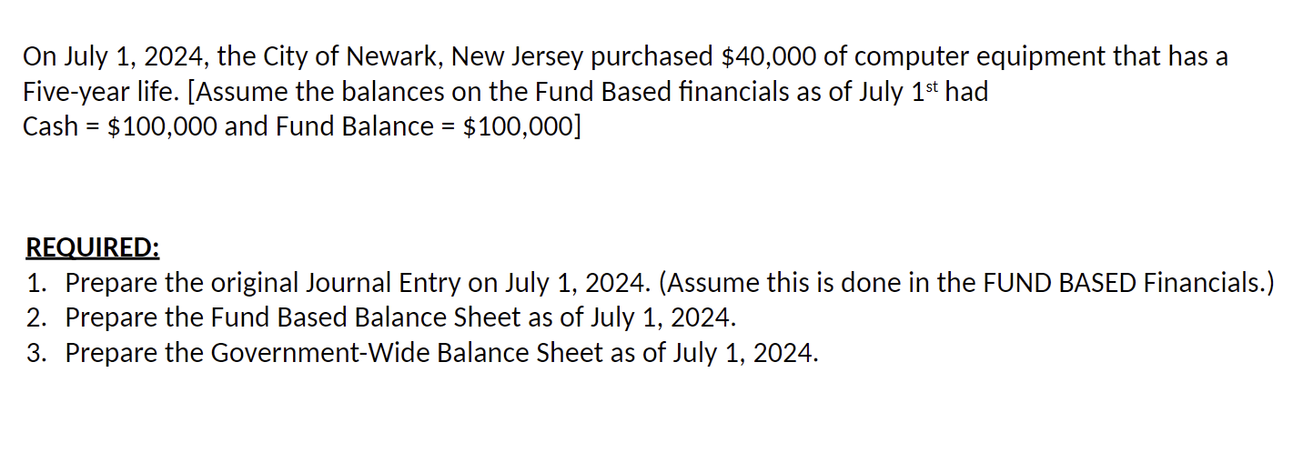 Solved On July 1,2024 , the City of Newark, New Jersey | Chegg.com