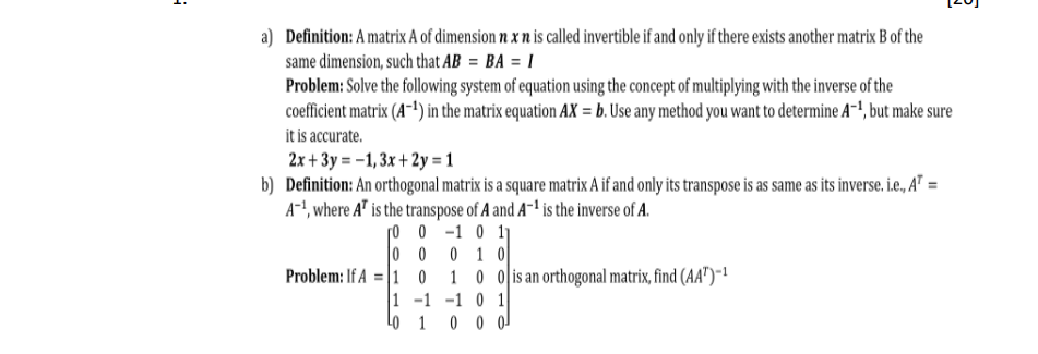 Solved a) Definition: A matrix A of dimension nxn is called | Chegg.com