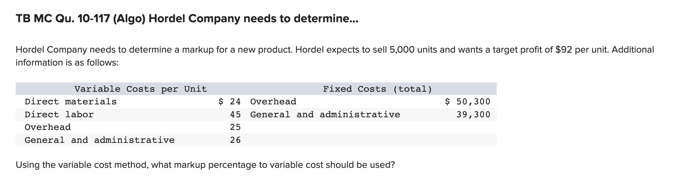 Solved TB MC Qu 10 117 Algo Hordel Company Needs To Chegg