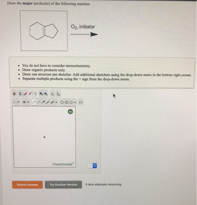 Solved Draw the major product(s) of the following reaction | Chegg.com