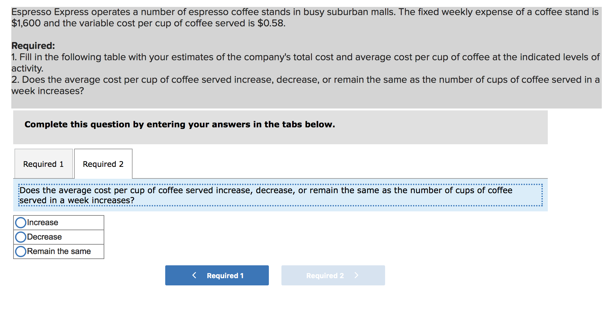 Solved Espresso Express operates a number of espresso coffee
