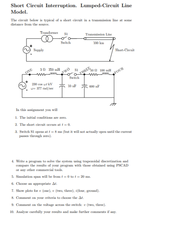 Solved Short Circuit Interruption. LumpedCircuit Line