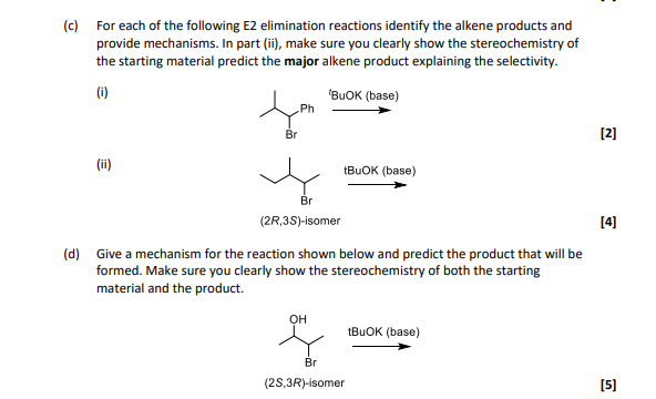 Solved (c) For each of the following E2 elimination | Chegg.com