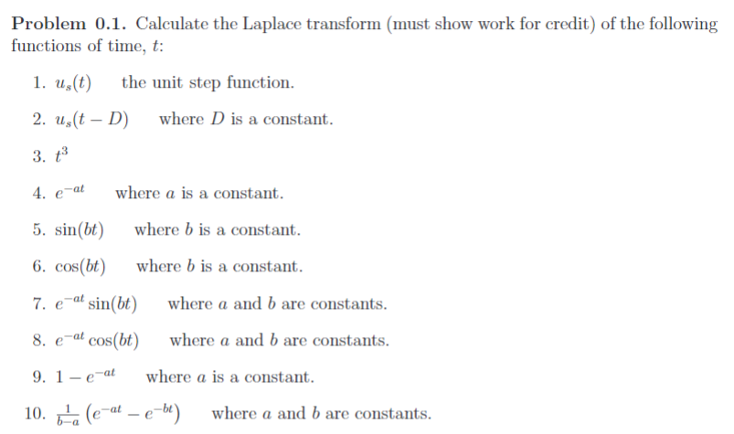 Solved Problem 0.1. Calculate the Laplace transform (must | Chegg.com