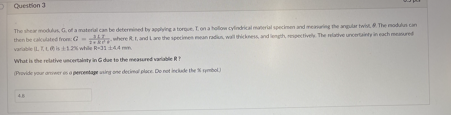 Solved Question 3 The shear modulus, G, of a material can be | Chegg.com