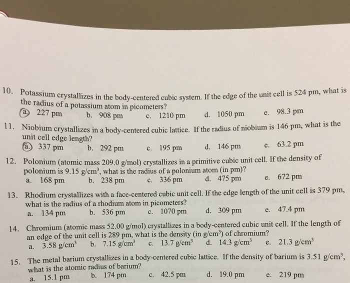 Solved Potassium Crystallizes In The Body Centered Cubic Chegg