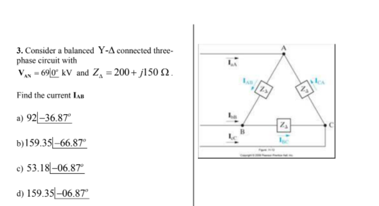 Solved 3. Consider a balanced Y-A connected three- phase | Chegg.com
