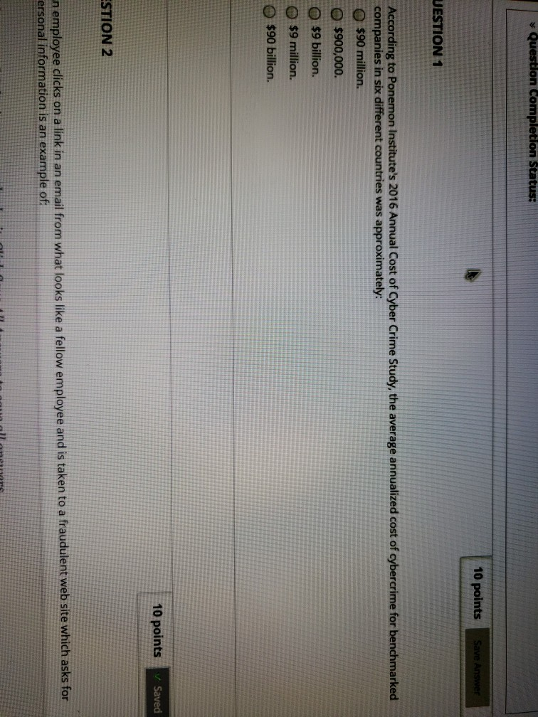 Solved y Question Completion Status: 10 points UESTION 1 | Chegg.com