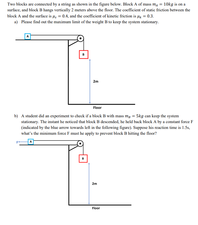 Solved Two Blocks Are Connected By A String As Shown In The | Chegg.com