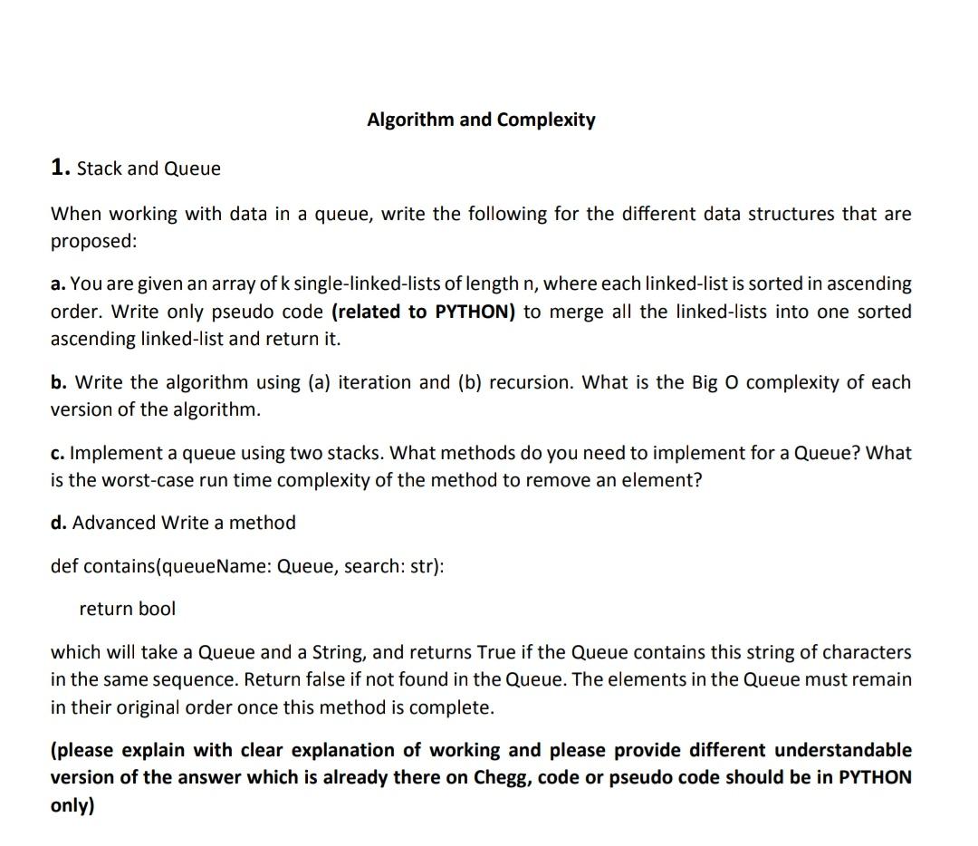 Algorithm And Complexity 1 Stack And Queue When Chegg Com