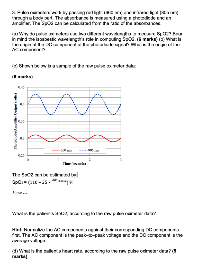 Solved 3. Pulse oximeters work by passing red light (660 nm)