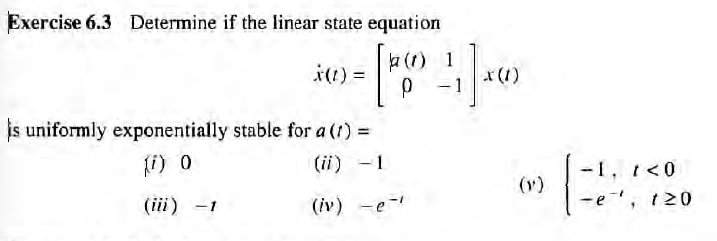 Exercise 6.3 Determine if the linear state equation | Chegg.com