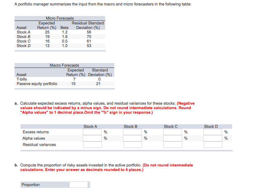 Solved A Portfolio Manager Summarizes The Input From The | Chegg.com