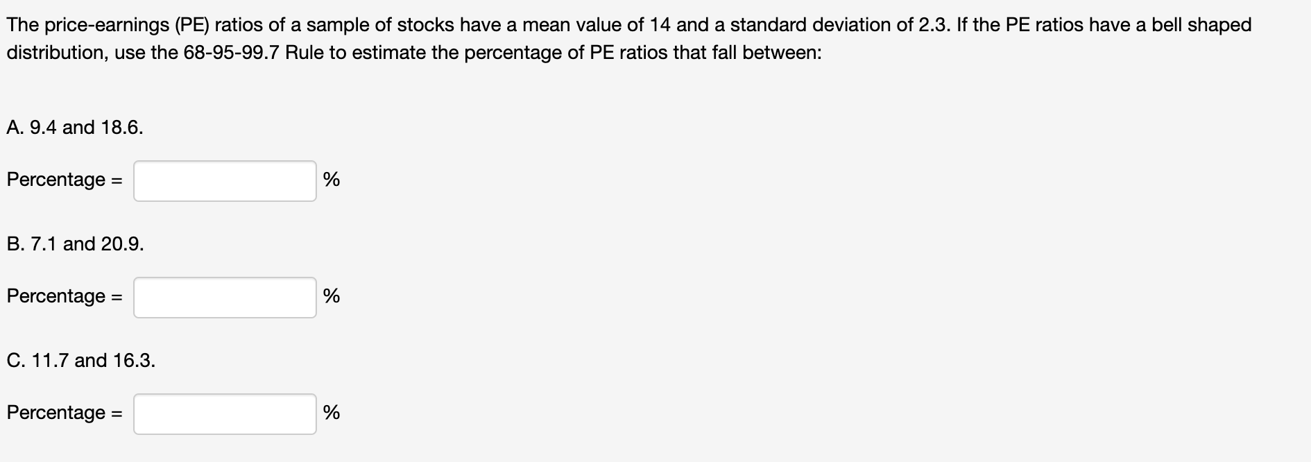Solved The price-earnings (PE) ratios of a sample of stocks | Chegg.com