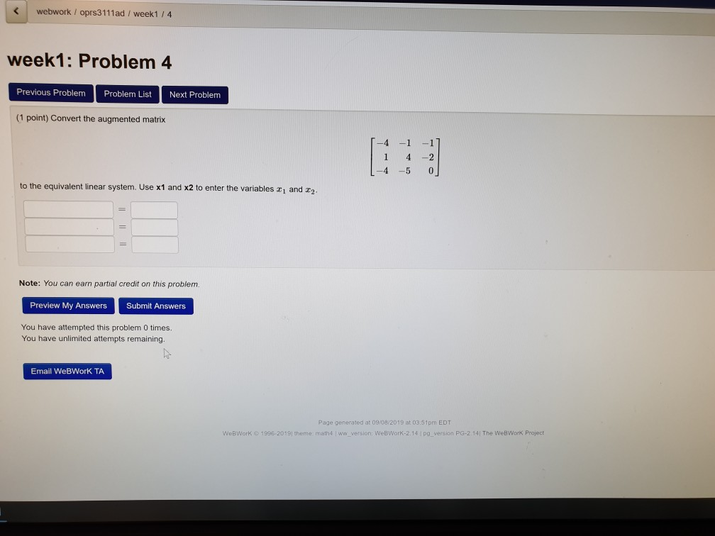 Solved webwork / oprs3111ad / week1 / 4 week1: Problem 4 | Chegg.com