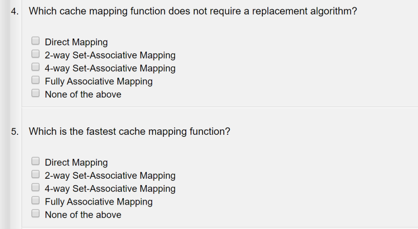 Solved 4 Which Cache Mapping Function Does Not Require A Chegg Com   Php7aM6fD 