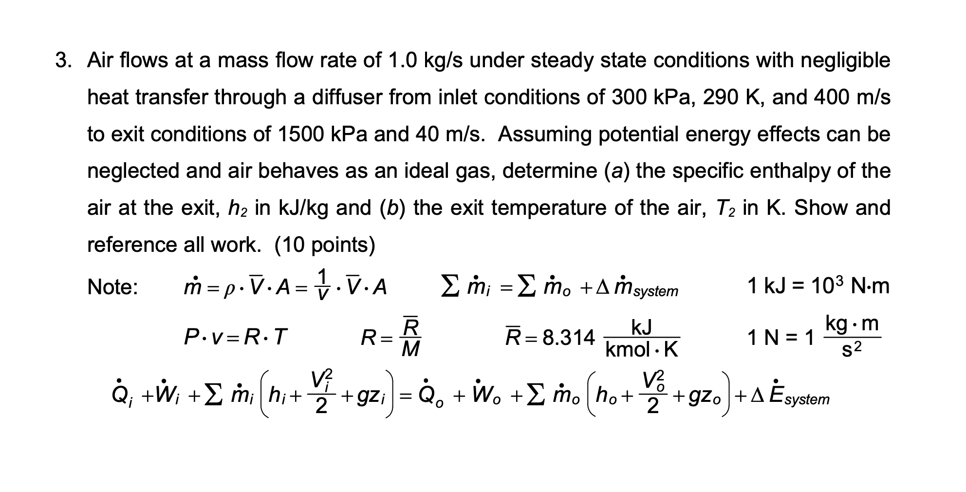 Solved 3. Air flows at a mass flow rate of 1.0 kg/s under | Chegg.com