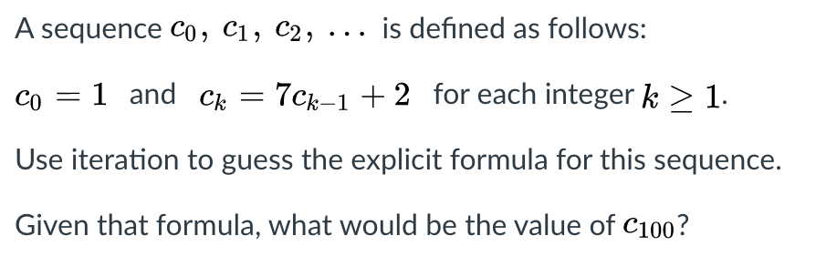 Solved A sequence Co, C1, C2, ... is defined as follows: Co | Chegg.com