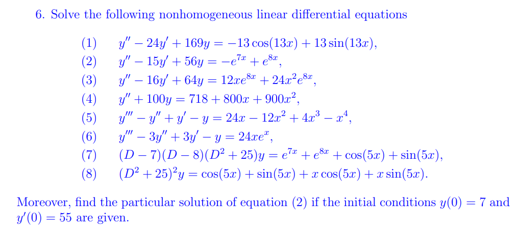 Solved 6 Solve The Following Nonhomogeneous Linear