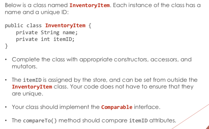 Below is a class named Inventory Item. Each instance | Chegg.com