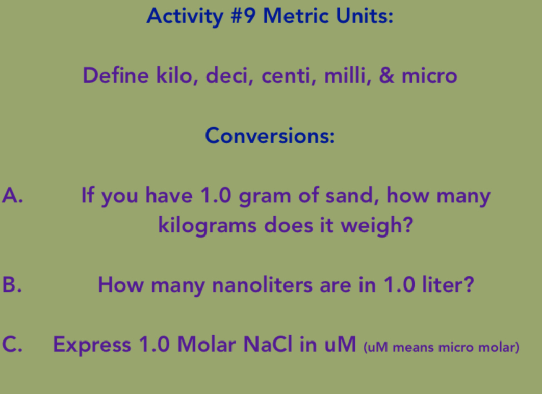 Solved Activity #9 ﻿Metric Units:Define kilo, deci, centi, | Chegg.com