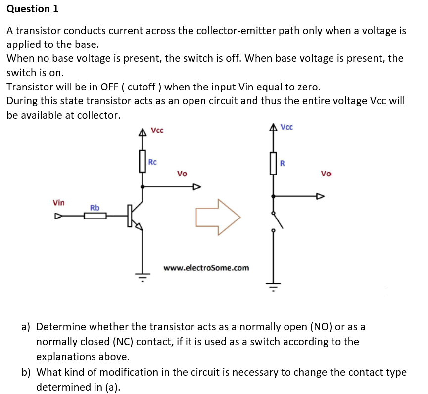 Solved Question 1 A transistor conducts current across the | Chegg.com