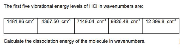 Solved The first five vibrational energy levels of HCI in | Chegg.com