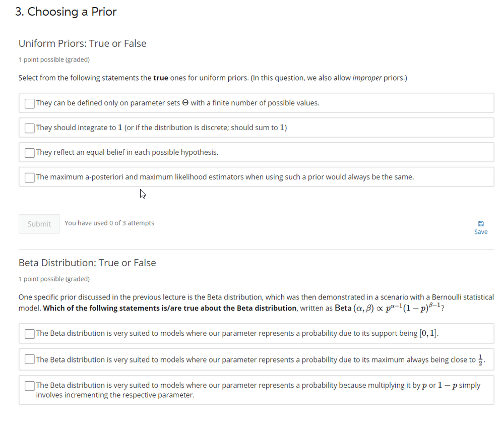 Solved 3. Choosing a Prior Uniform Priors True or False 1
