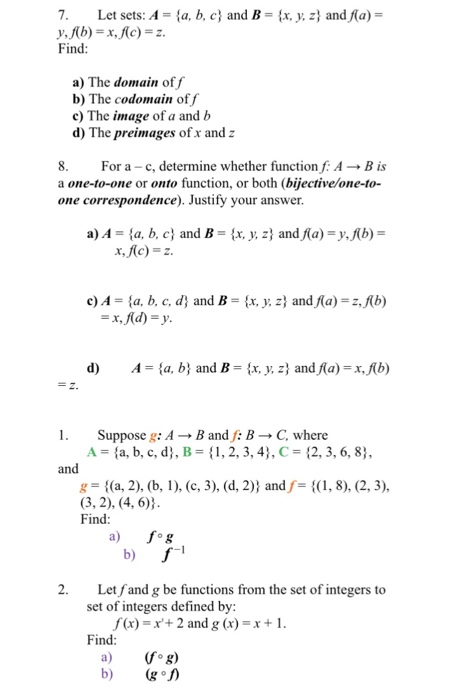 Solved 7. Let Sets: A = {a, B, C } And B = {x, Y, Z)and/(a)- | Chegg.com