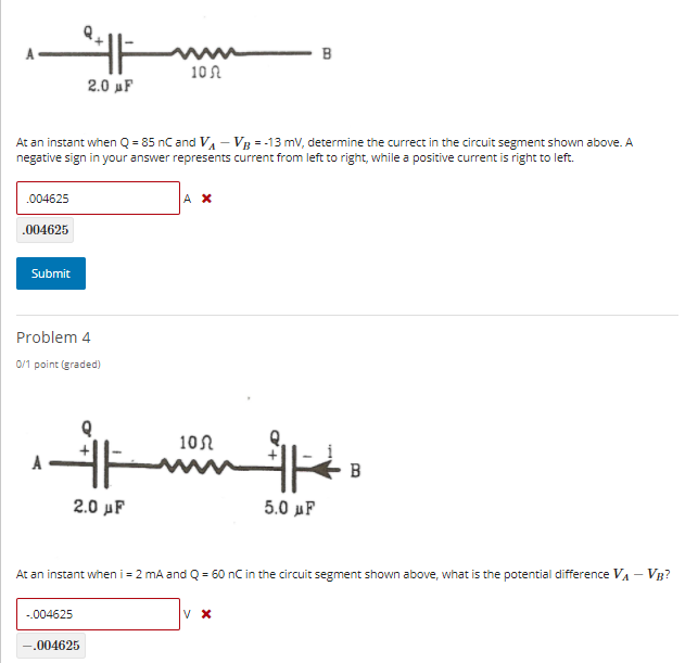 Solved B B 101 2.0 UF At An Instant When Q = 35 NC And VA-Vp | Chegg.com