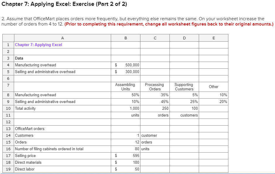 Chapter 7: Applying Excel: Exercise (Part 2 of 2) 2. | Chegg.com