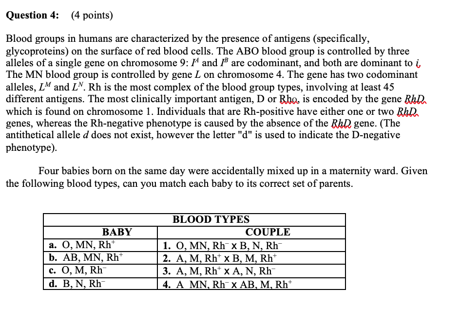 Solved 4 Points Question 4 Blood Groups In Humans Are Chegg Com