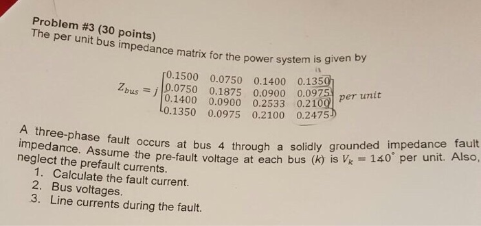 Solved The per unit bus impedance matrix for the power | Chegg.com