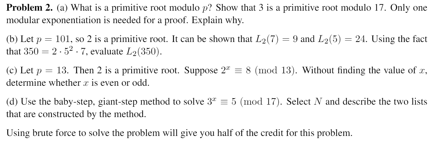 Solved Problem 2. (a) What Is A Primitive Root Modulo P? | Chegg.com