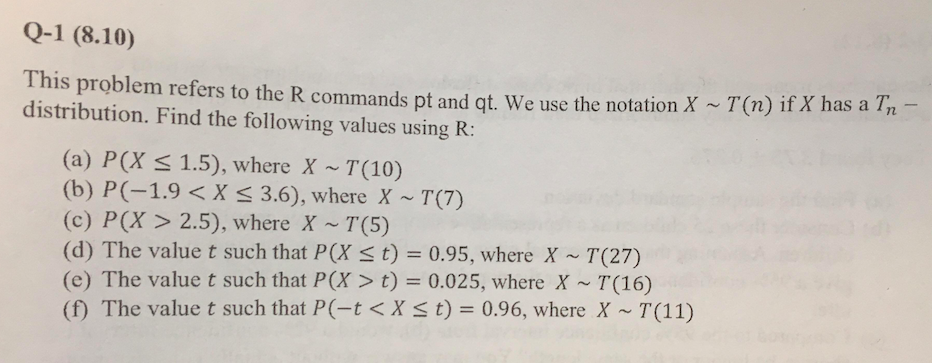 Solved Q 1 8 10 This Problem Refers To The R Commands P Chegg Com