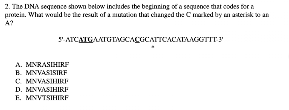 Solved 2. The DNA Sequence Shown Below Includes The | Chegg.com