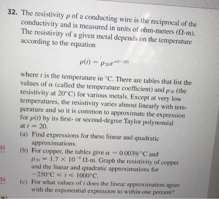 Solved 32. The resistivity p of a conducting wire is the | Chegg.com