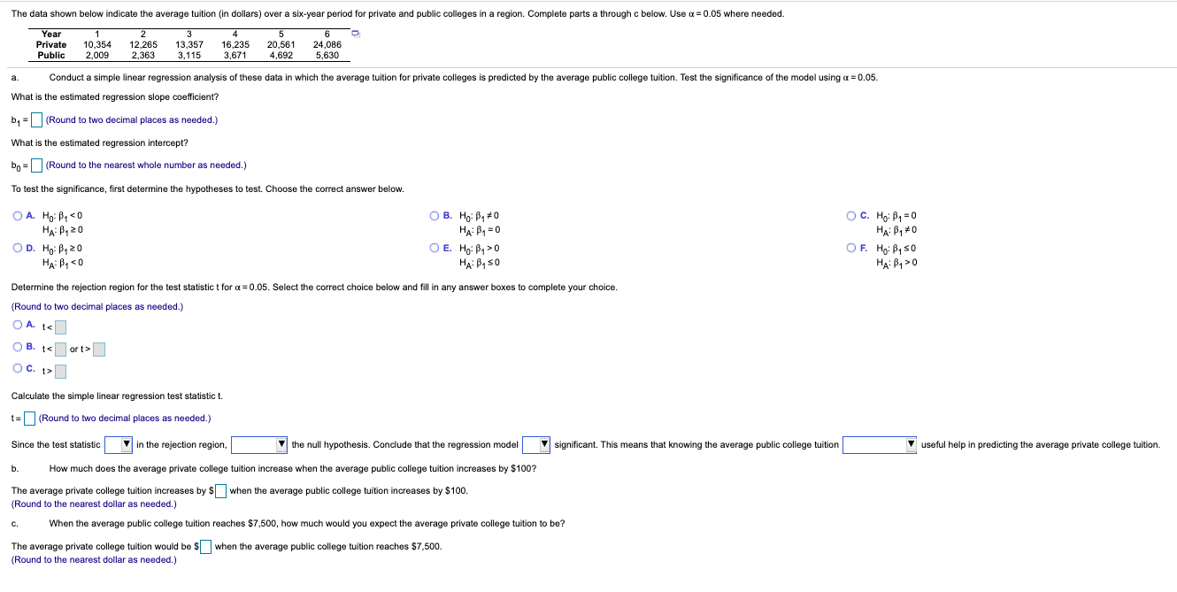 Solved The Data Shown Below Indicate The Average Tuition (in | Chegg.com