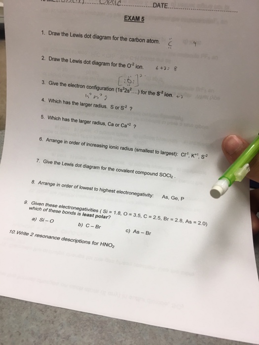 Solved EXAM 5 1. Draw the Lewis dot diagram for the carbon | Chegg.com