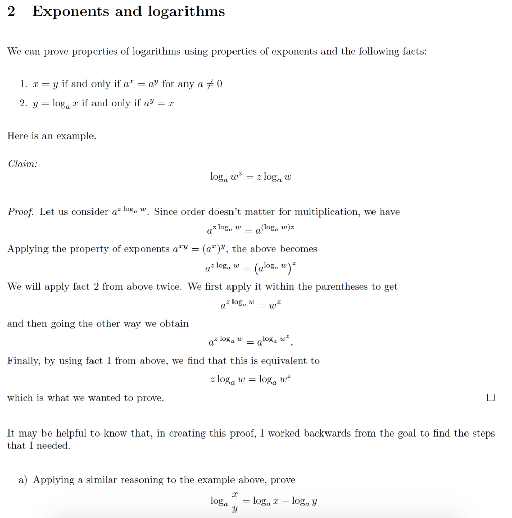 properties of logarithms and exponents