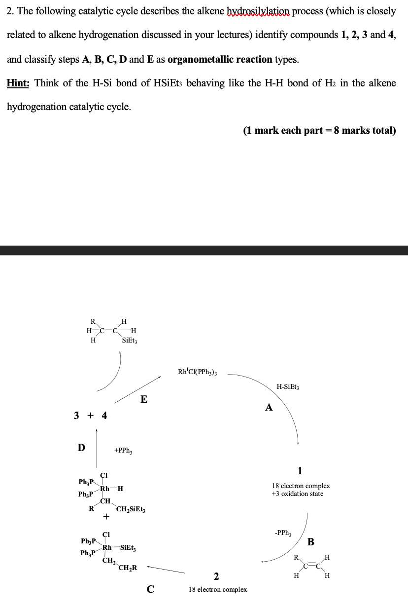 Solved 2. The following catalytic cycle describes the alkene | Chegg.com