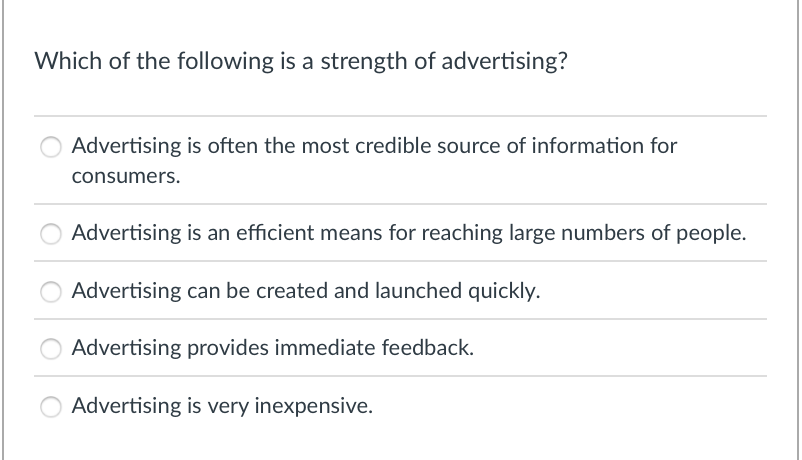 Which Of The Following Is A Strength Of Advertising Advertising Is 