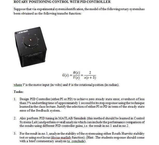 Solved ROTARY POSITIONING CONTROL WITH PID CONTROLLER | Chegg.com