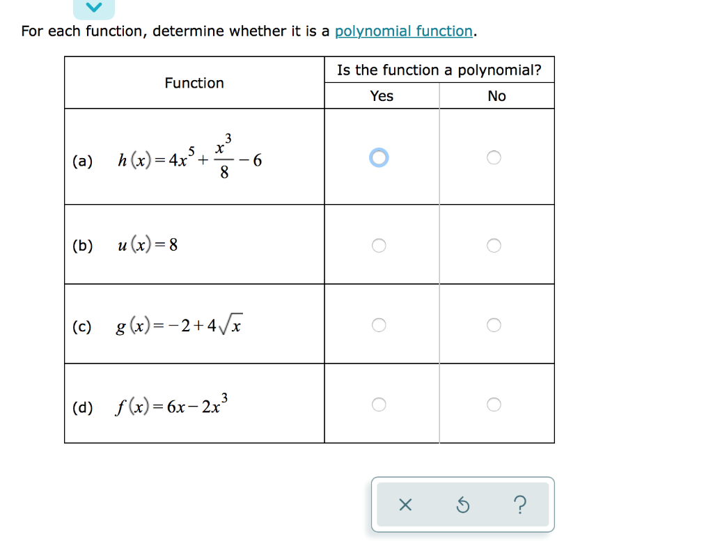 Solved For each function, determine whether it is a | Chegg.com