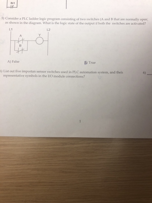 Solved IN1 5) Consider a PLC ladder logic program consisting | Chegg.com