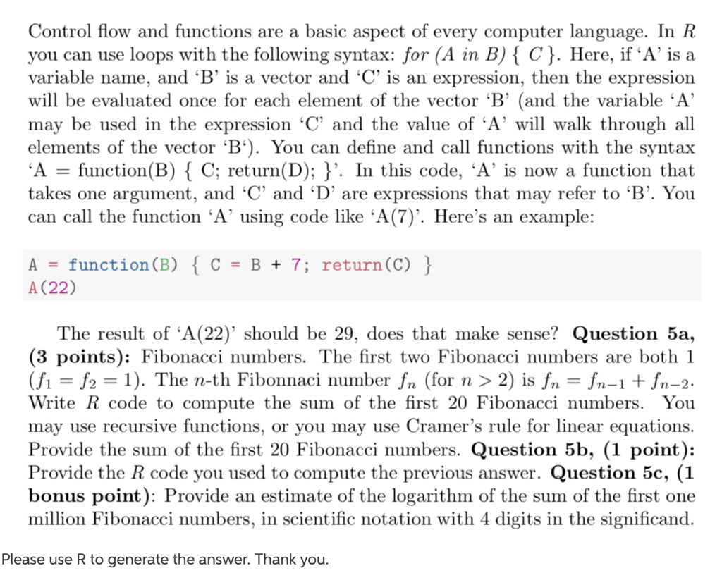 Solved Control flow and functions are a basic aspect of | Chegg.com