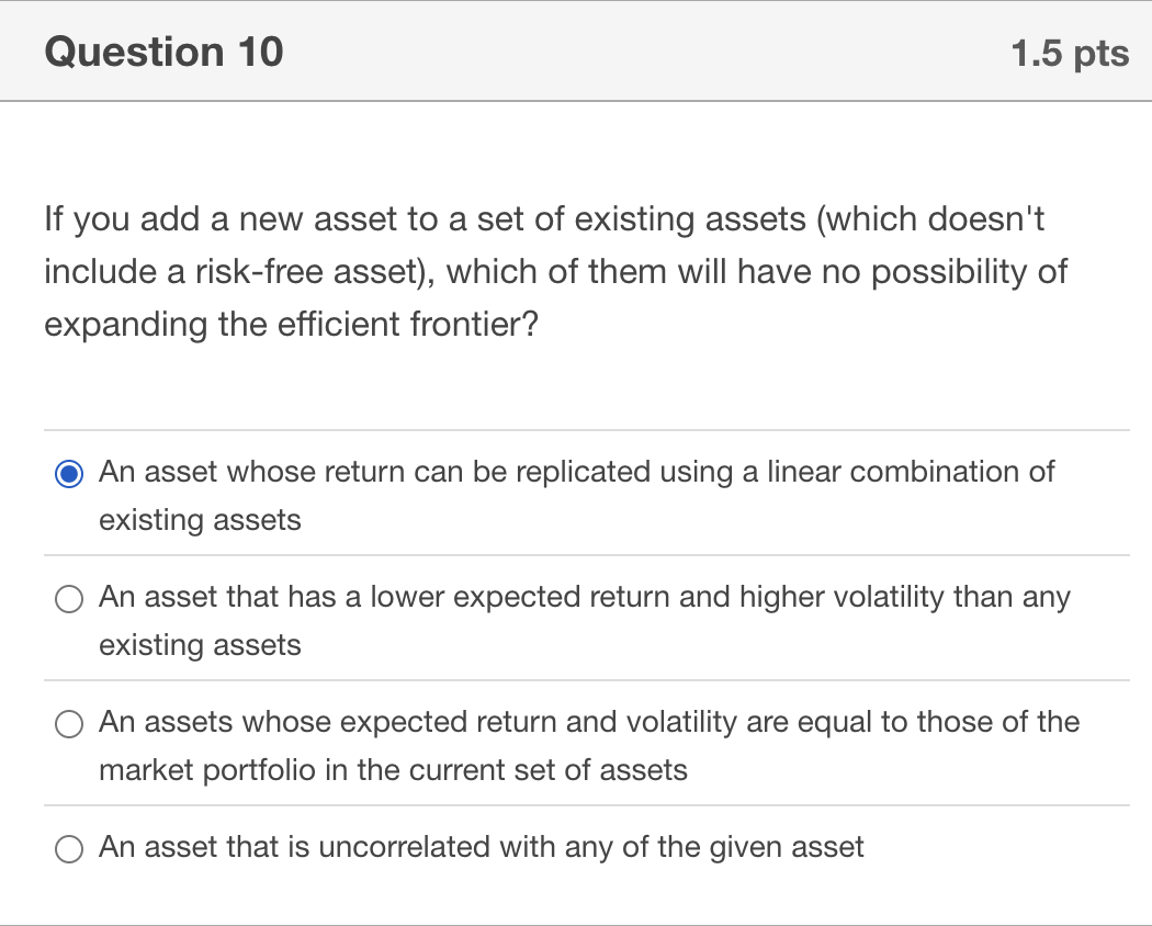 Solved If you add a new asset to a set of existing assets | Chegg.com